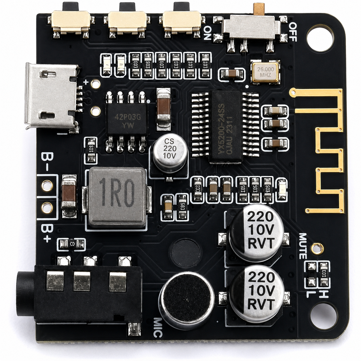 BT5.0 PRO Bluetooth Ses Alıcı Kartı Bluetooth 5.0 MP3 Modülü PRO (Mikrofonlu)