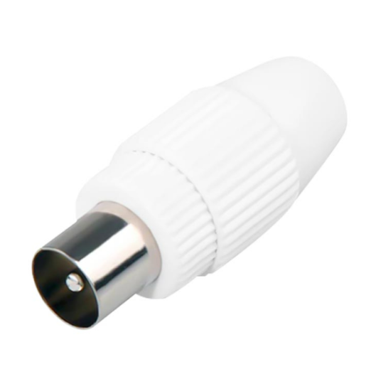 Beyaz düz tip erkek 60 ohm anten tv fişi