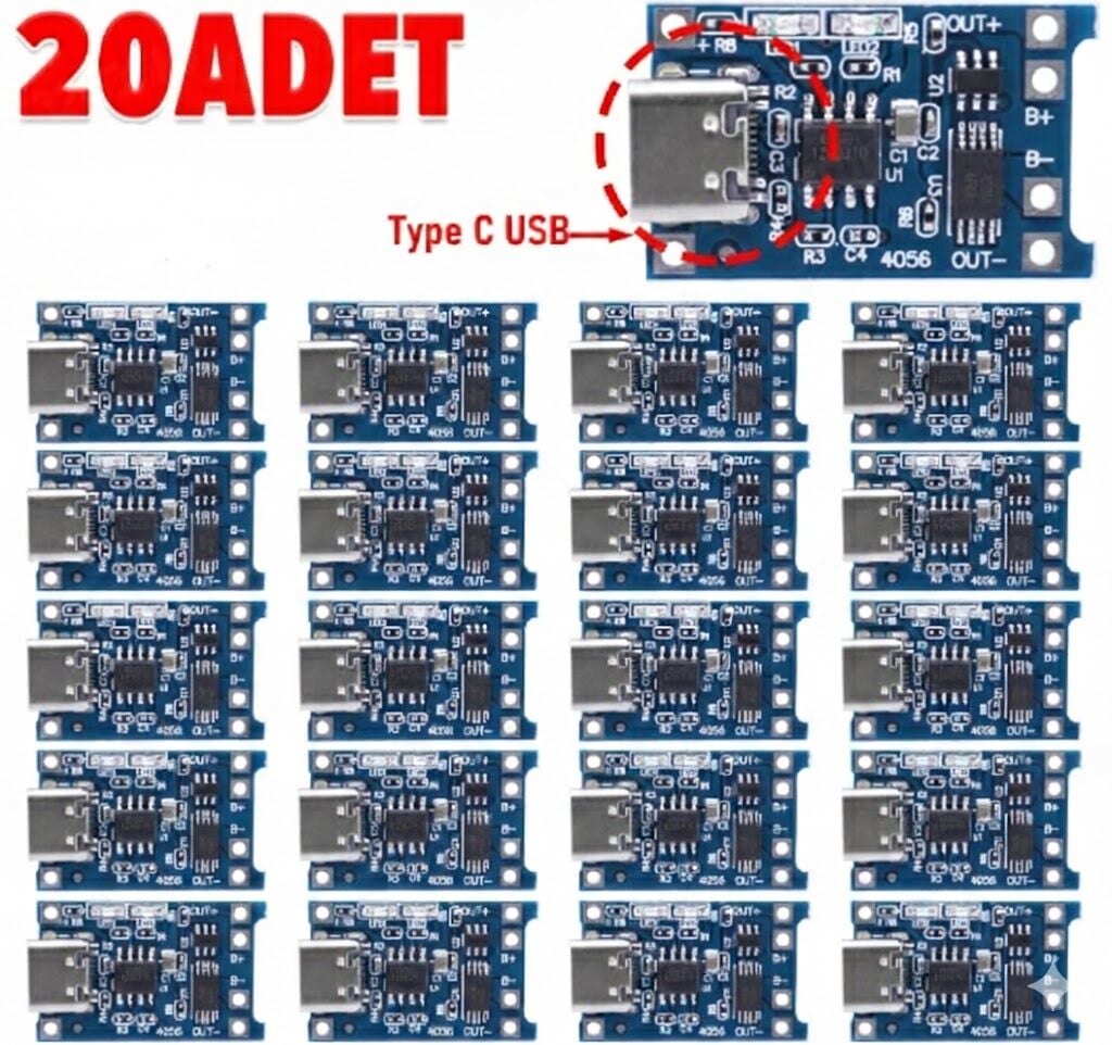 20 Adet TP4056 Type-C 3.7V 18650 Korumalı Lityum Pil Şarj Modülü