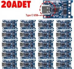 20 Adet TP4056 Type-C 3.7V 18650 Korumalı Lityum Pil Şarj Modülü