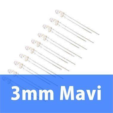 3mm Şeffaf Mavi Diyot LED (10 Adet)