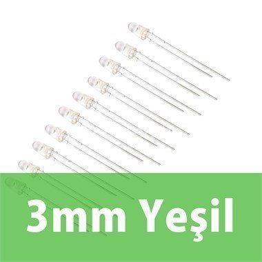 3mm Şeffaf Yeşil Diyot LED (10 Adet)