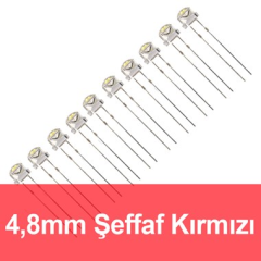 4.8mm Şeffaf Kırmızı Mantar LED (10 Adet)