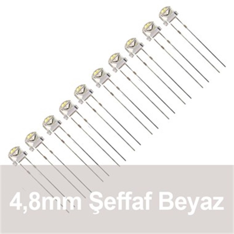 4.8mm Şeffaf Beyaz Mantar LED (10 Adet)