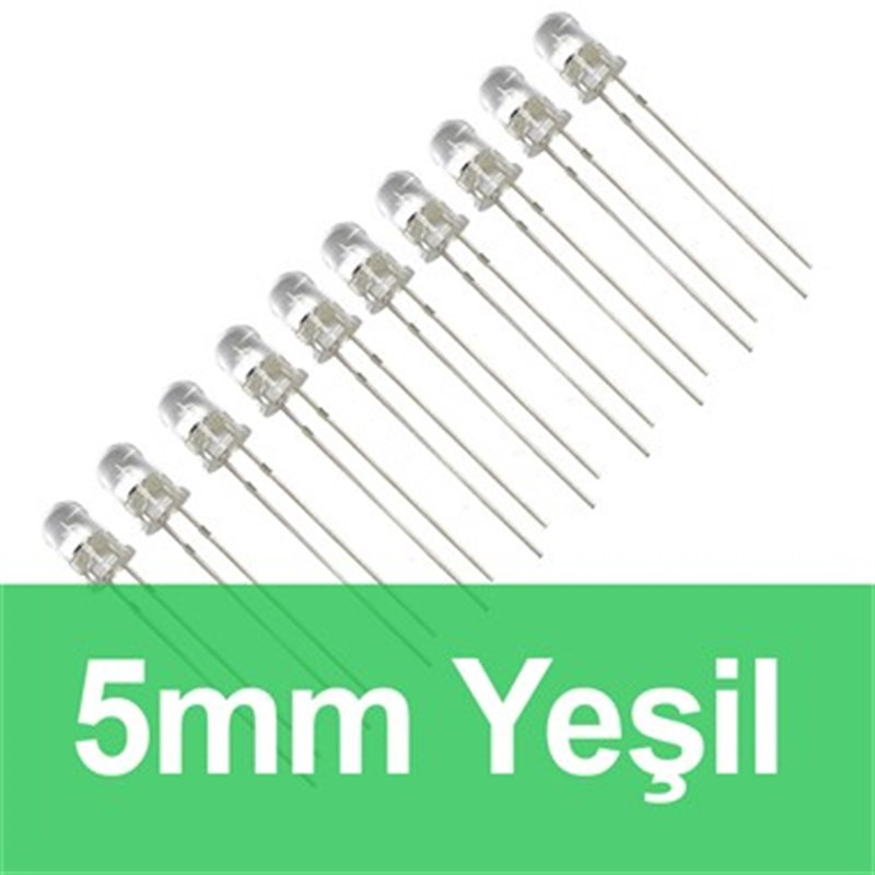 5mm Şeffaf Yeşil Diyot LED (10 Adet)